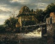 Jacob Isaacksz. van Ruisdael Two Undershot Watermills with Men Opening a Sluice USA oil painting artist